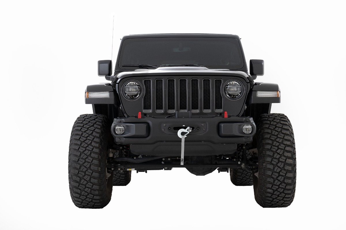Jeep Wrangler JL Winch Mounting Plate - Rough Country - Modular Steel OE Bumper - Black - '18-'23